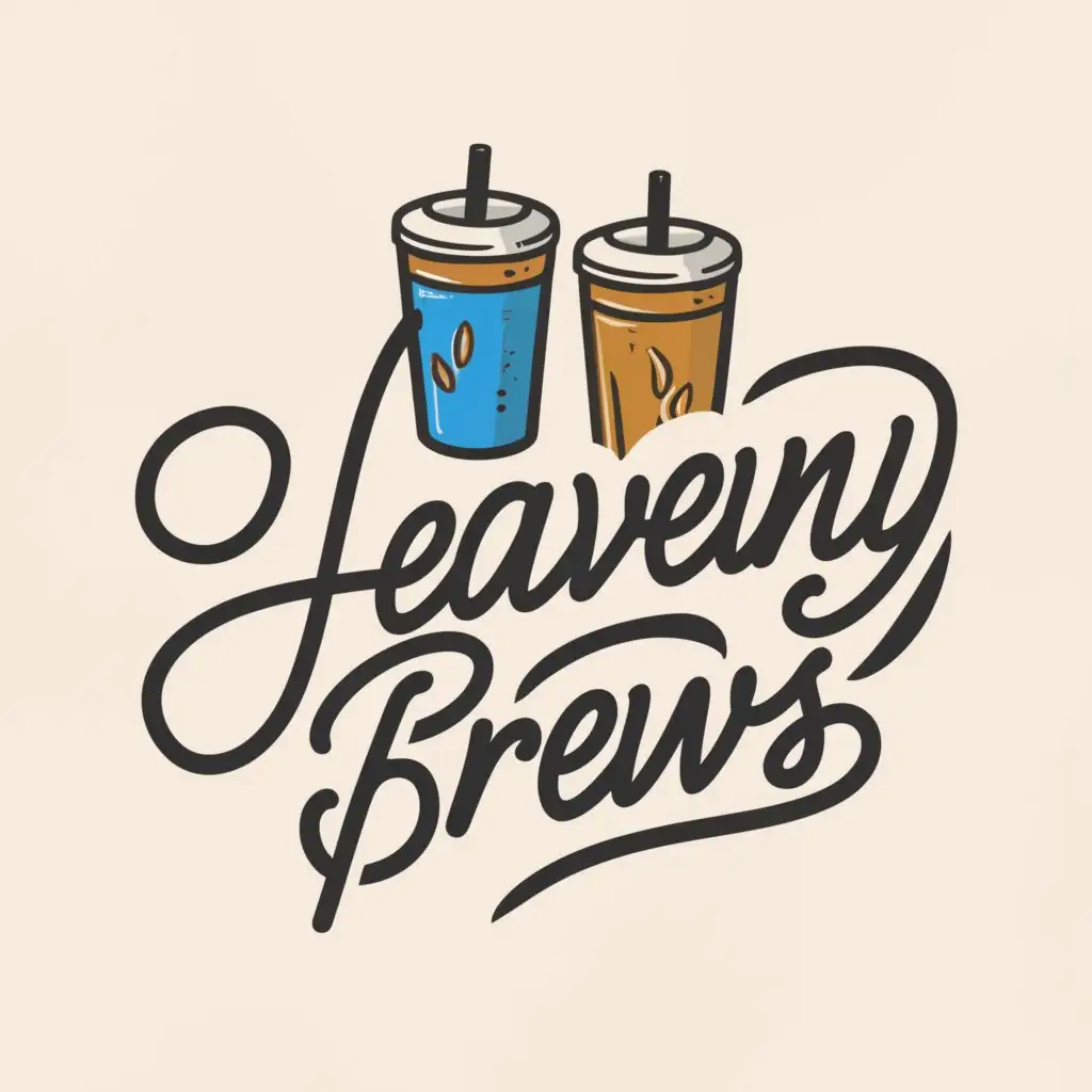 a logo design,with the text "HEAVENLY BREWS", main symbol:Cursive h and tumblers,Moderate,clear background
