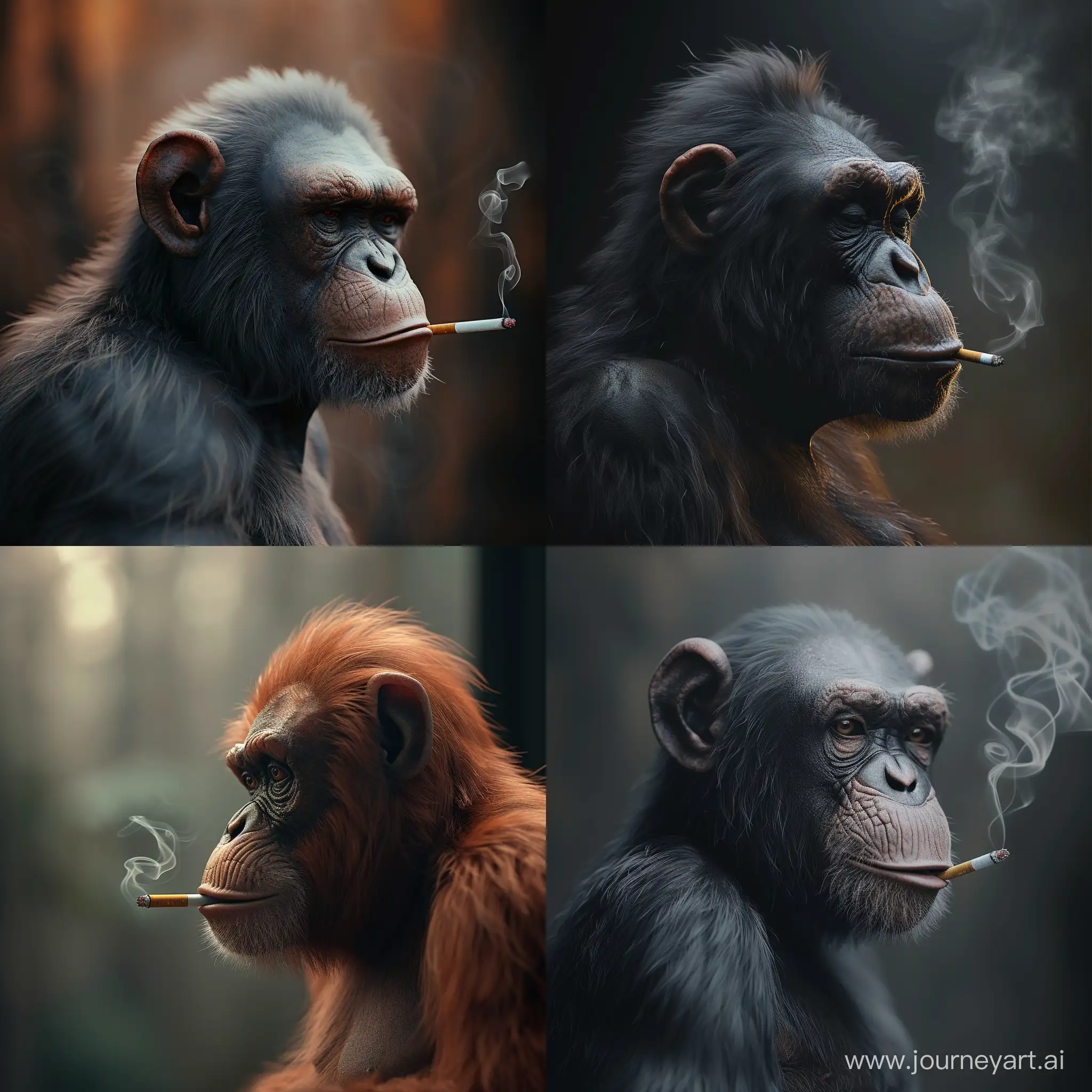 8k, realistic, monkey, side look, funny, smoking cigarette