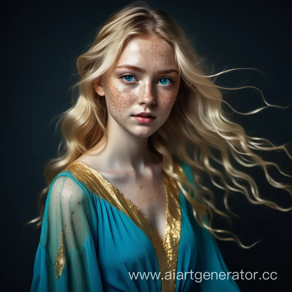 Enchanting-GreenEyed-Blonde-Girl-in-Elegant-Blue-Dress-with-Golden-Accents