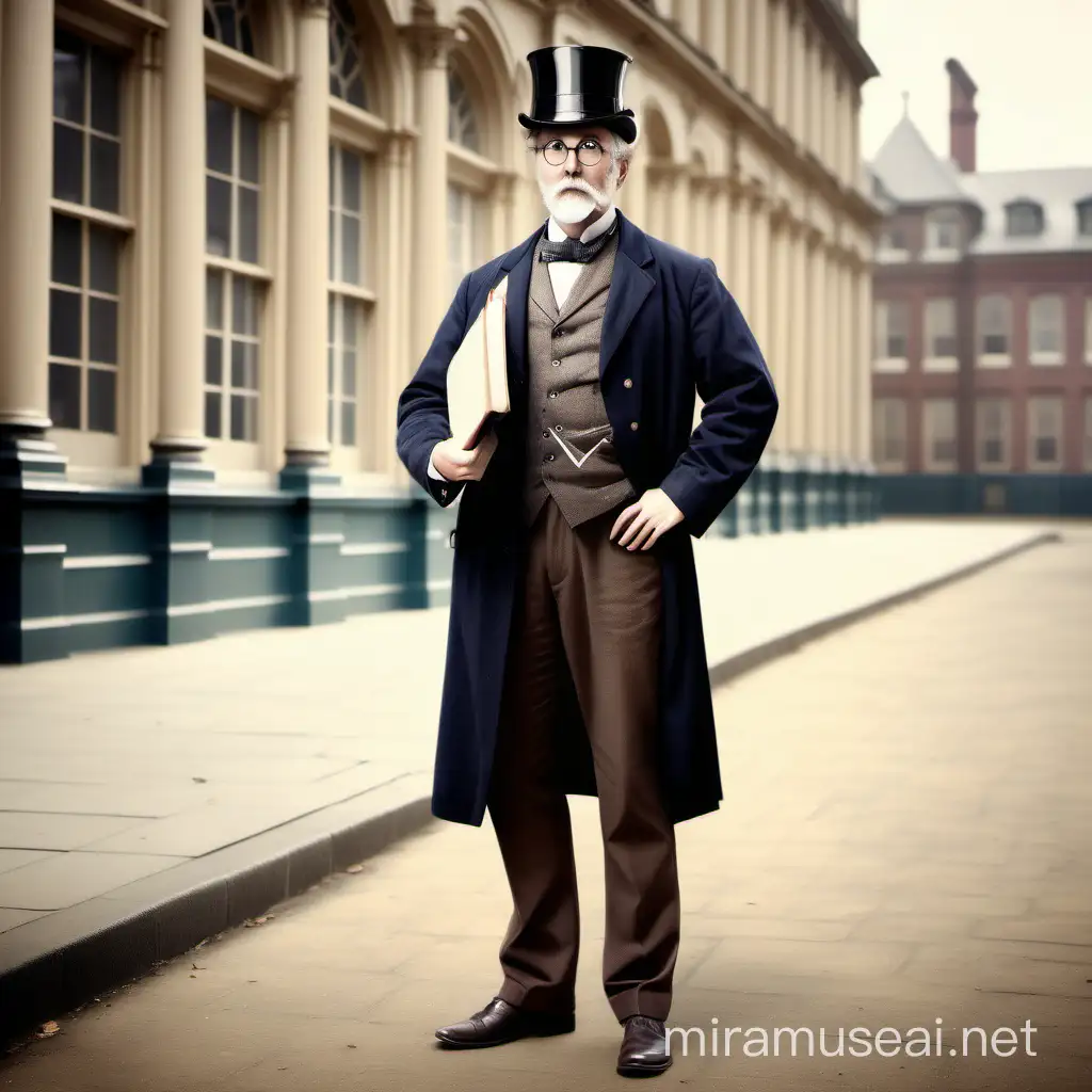 marketing professor in victorian era in research institution , full body
