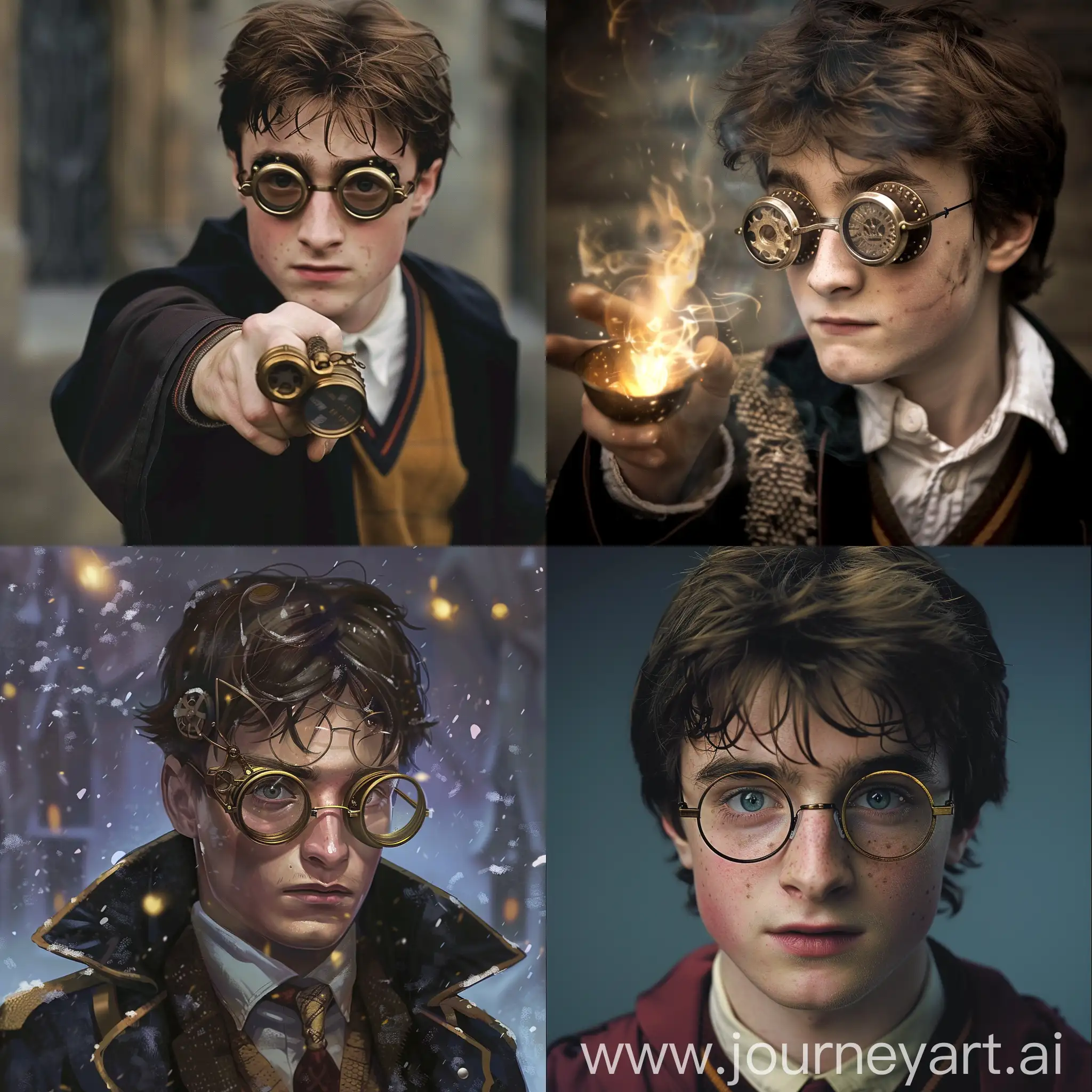 Harry-Potter-Character-Summoning-Patronus-Spell-with-Steampunk-Glasses-in-Quidditch-Setting