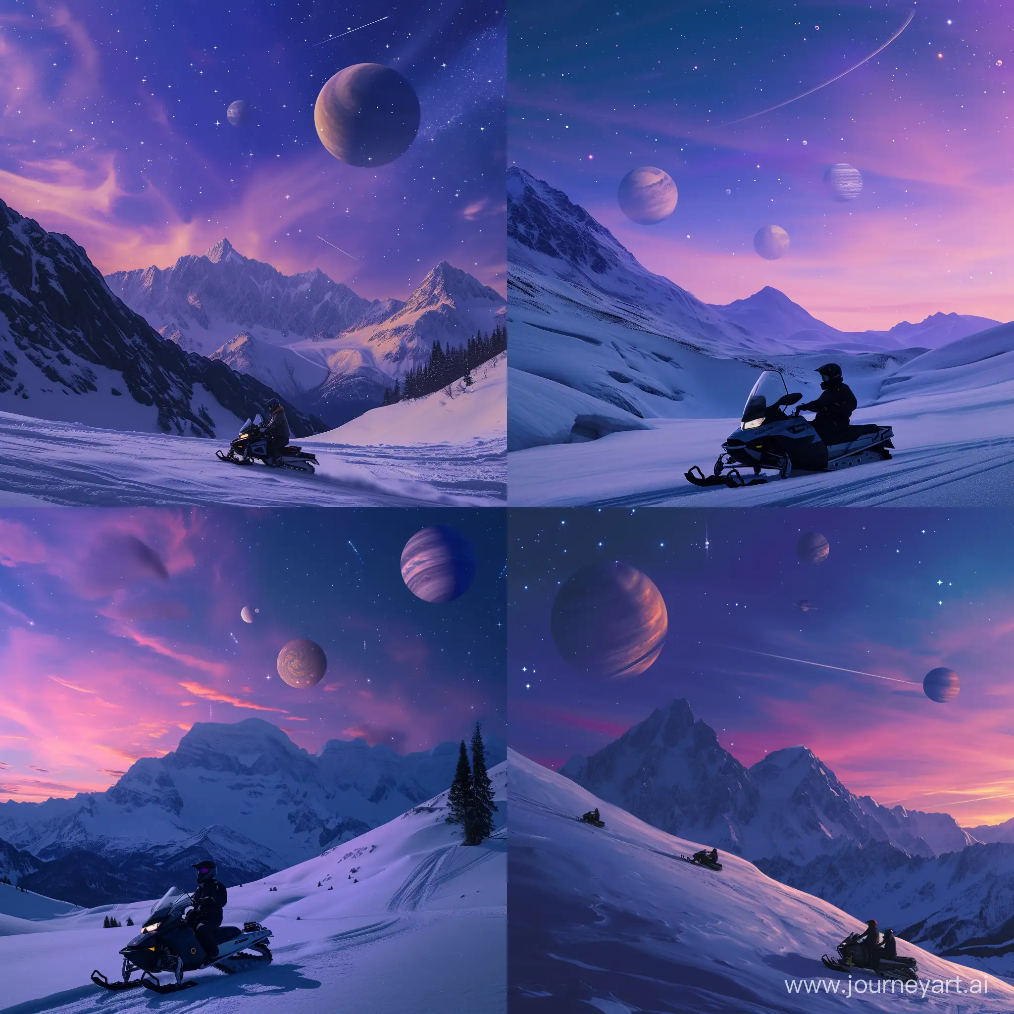 Snowmobile-Adventure-at-Dusk-Mountain-Ride-under-Cosmic-Sky