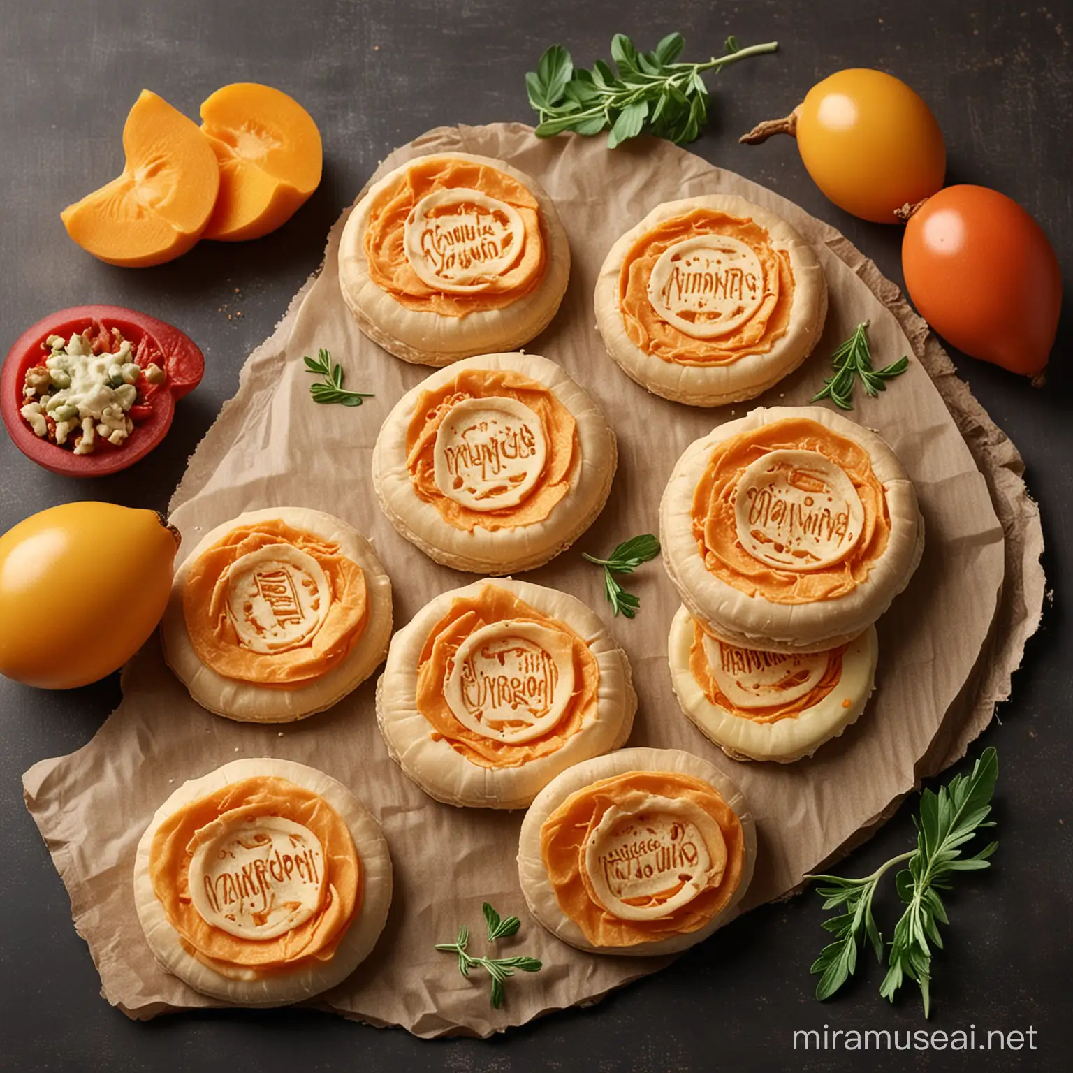 Make a creative logo on this, Savory Cheese-filled Camote Discs