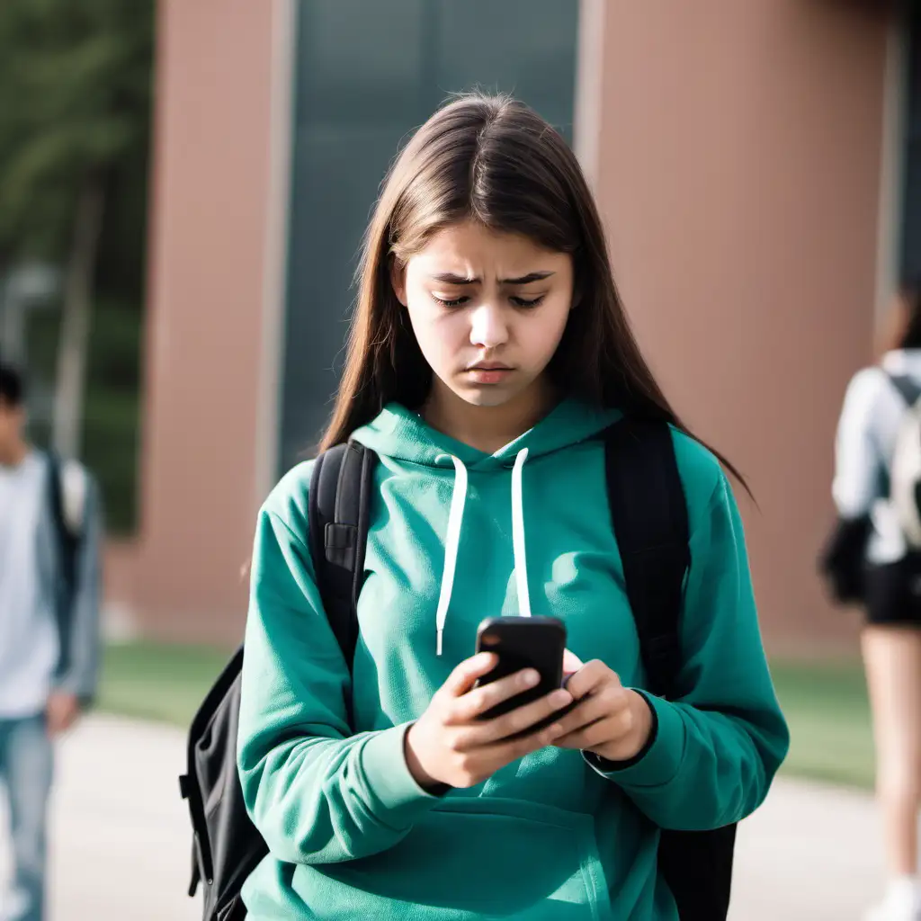 Concerned High School Student Viewing Smartphone Screen