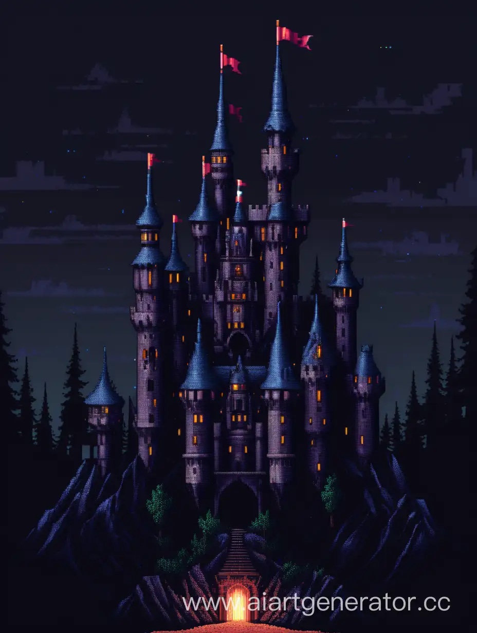 Enchanting-Dark-Pixel-Castle-Illuminated-by-Moonlight