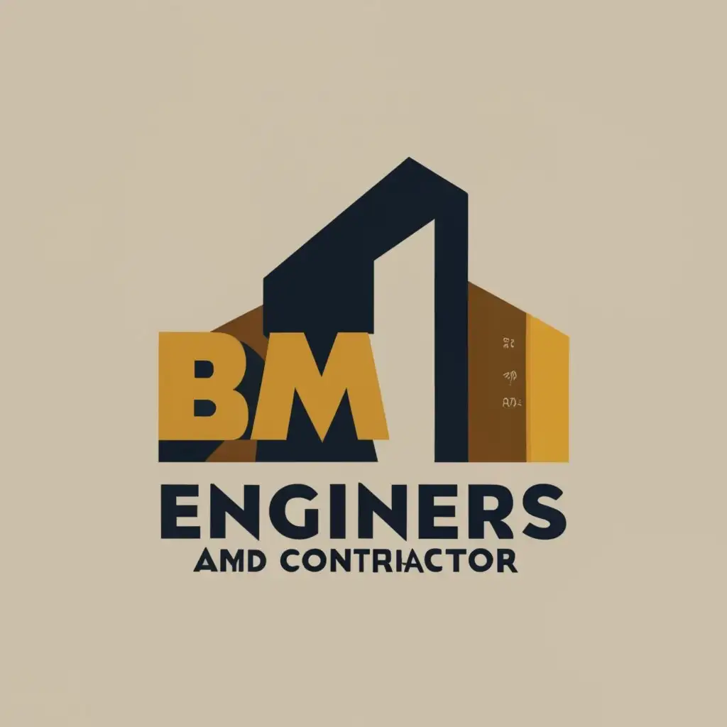 logo, AESTHETIC BUILDING OF GOLDEN AND GERISH COLOUR, with the text "BM ENGINEERS AND CONTRACTOR", typography, be used in Construction industry