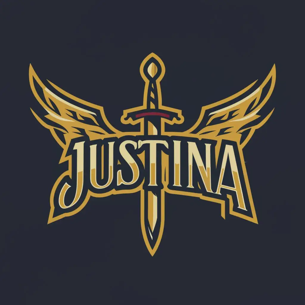 LOGO-Design-For-Justina-Elegant-Crusader-Knight-Sword-and-Wings-Emblem-for-Religious-Industry