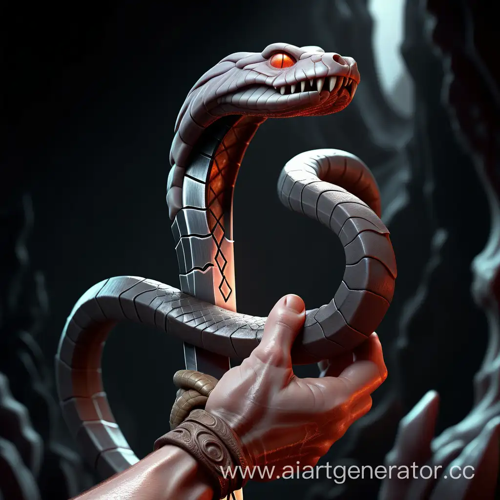 sword from volcanic glass. human hands, snake body, fantasy race concept art. high detail, unreal engine from volcanic glass. human hands, snake body, fantasy race concept art. dark background, hyper-realistic, low-angle shot. photorealistic, in the art style of Filip Hodas, a grimdark fantasy style with