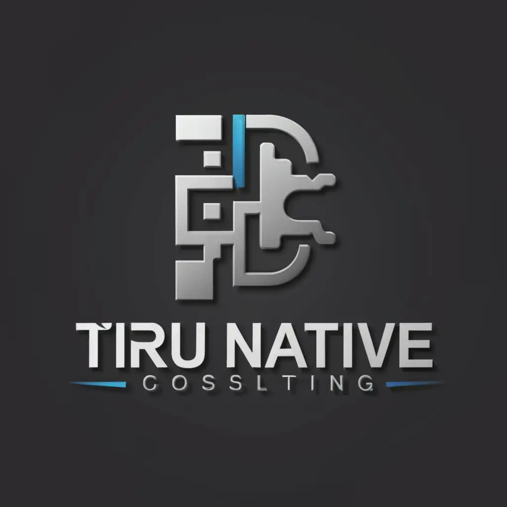 a logo design,with the text "Tru Native Consulting", main symbol:Key Requirements:
- **Color Scheme**: The logo should primarily incorporate shades of Blue, Black, Gray, or Silver.
- **Style**: I'm looking for a modern or 3D design, so please avoid overly intricate or vintage styles.
- **Portfolio**: Please include examples of your past work in your application. I'm keen to see your experience with modern logos, especially in the financial or consulting sector.,Moderate,clear background
