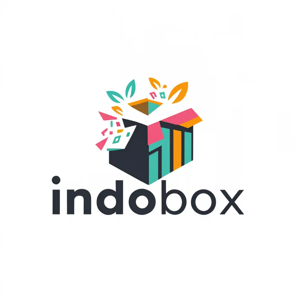 a logo design,with the text "INDOBOX", main symbol:box packaging digital printing square paint colourfull,Moderate,be used in Entertainment industry,clear background