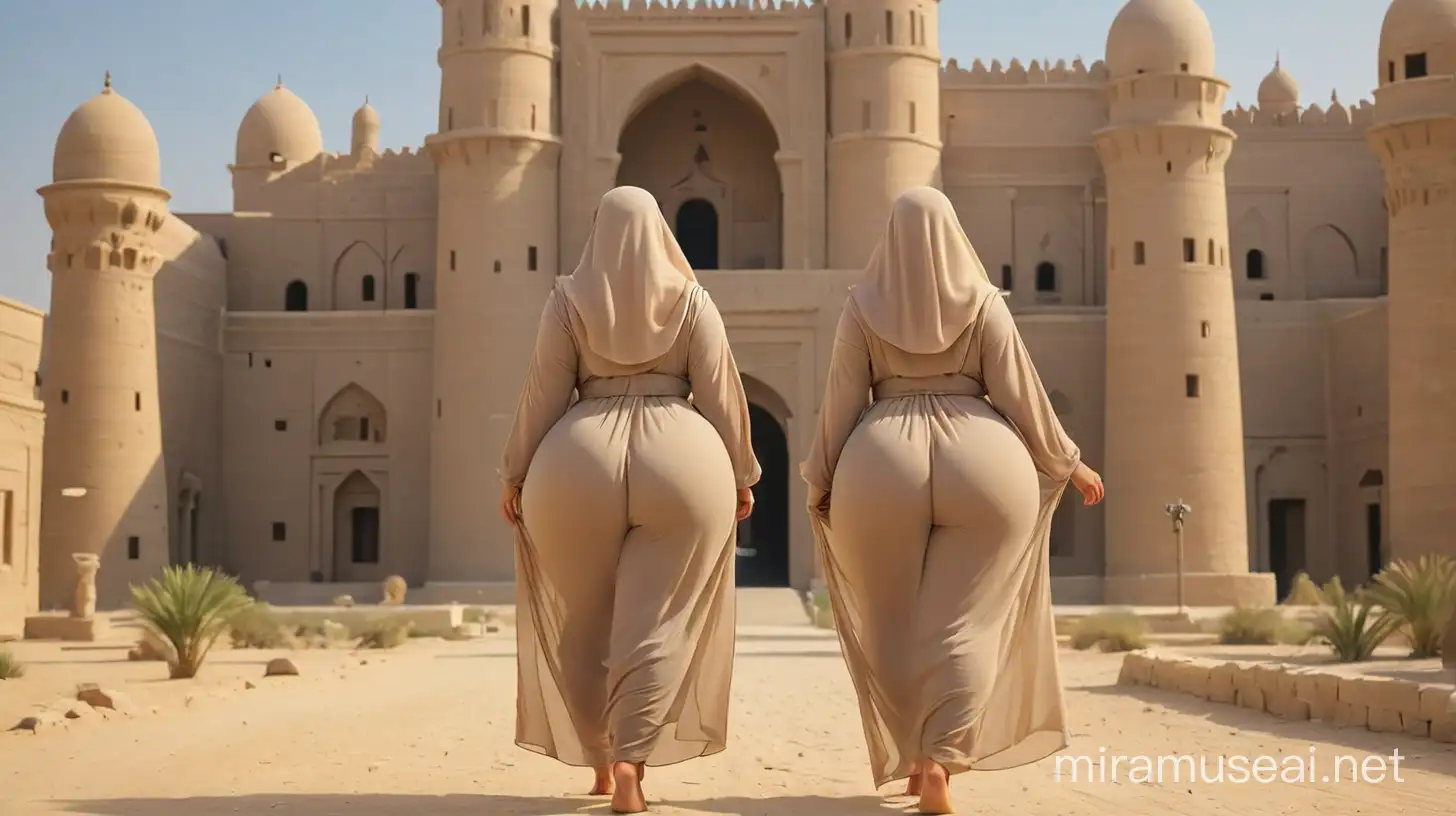 full color image, egyptian woman, burqa dress, huge bare butt, the background is a palace in rural Egypt in the 1200s, rear view, curves, huge ass, huge ass, bubble butt, huge butt, big butt , bubble butt, long ass, fat ass, fat booty, long booty, fat legs, wide legs, wide hips, fat hips, feet, barefoot, heels.
