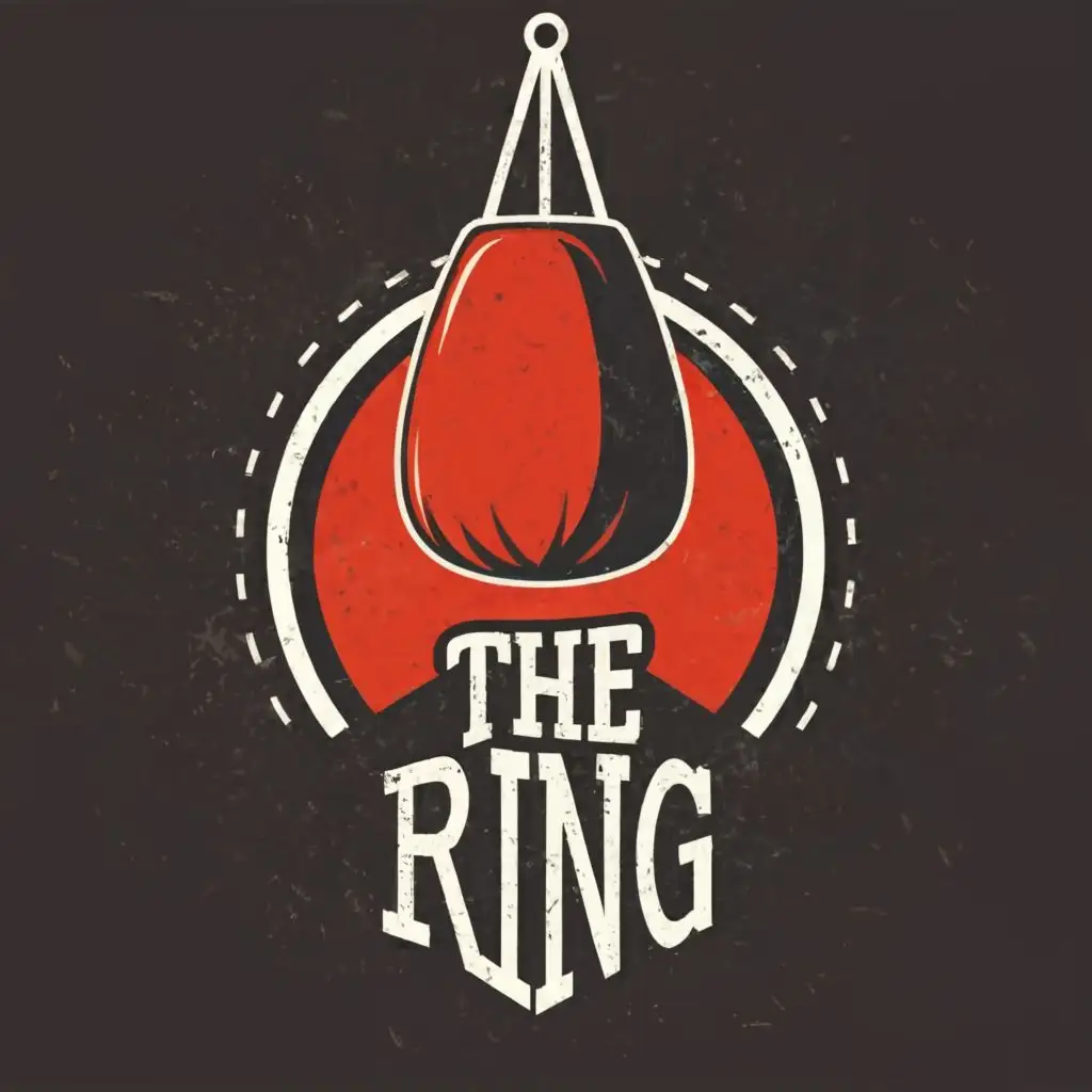 logo, boxing bag, with the text "the ring", typography