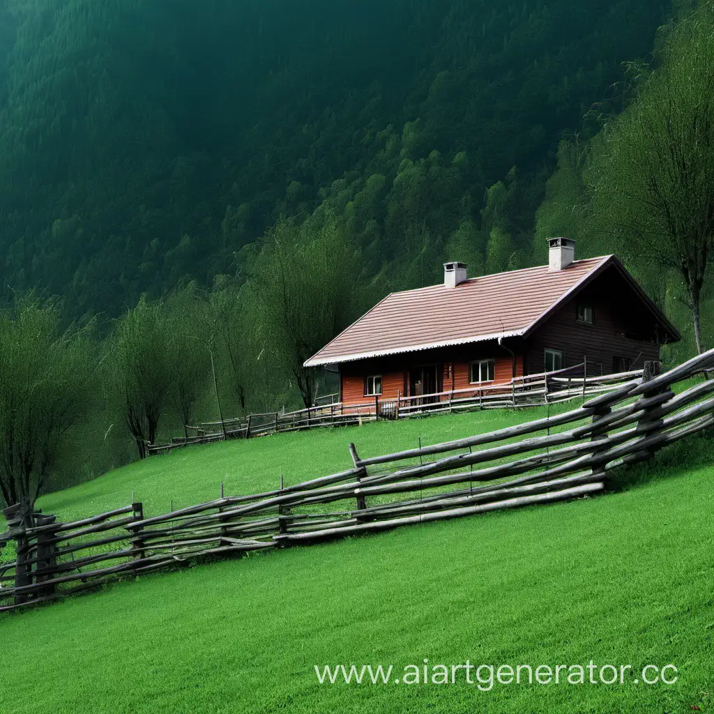 Деревенский домик в горах с забором