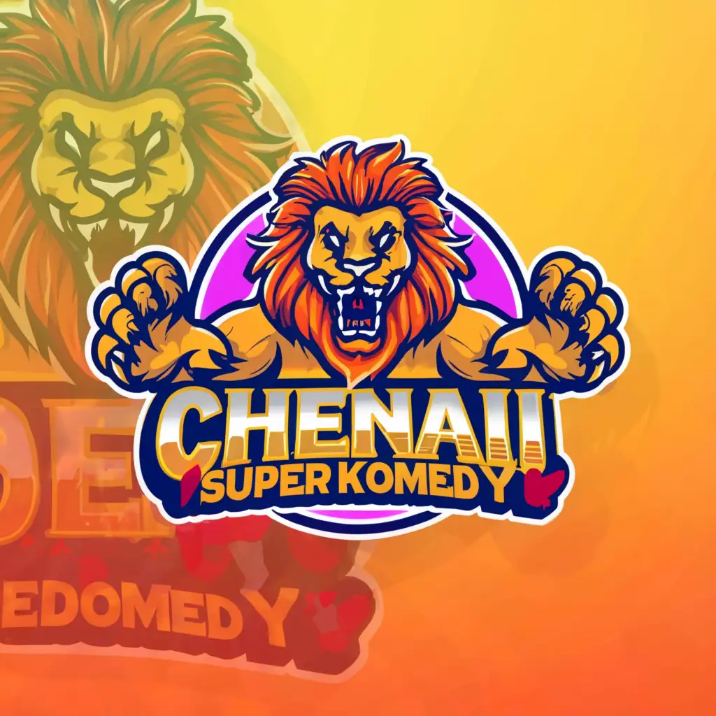 a logo design,with the text "Chennai Super Komedy", main symbol:Lion with Yellow background,Moderate,be used in Entertainment industry,clear background