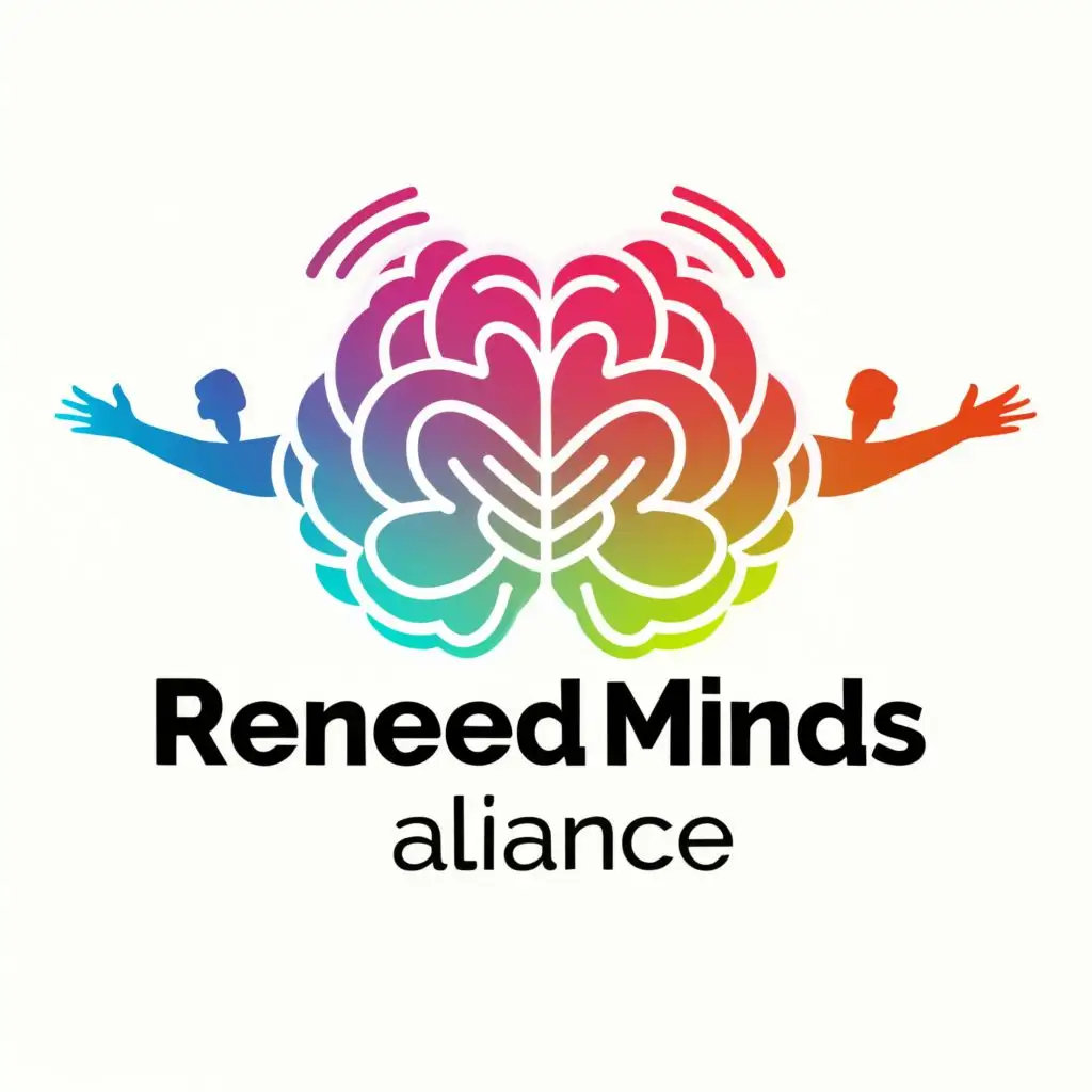 logo, Renewed mind(brain) Rejoined (hand for togetherness), with the text "Renewed Minds Aliance", typography