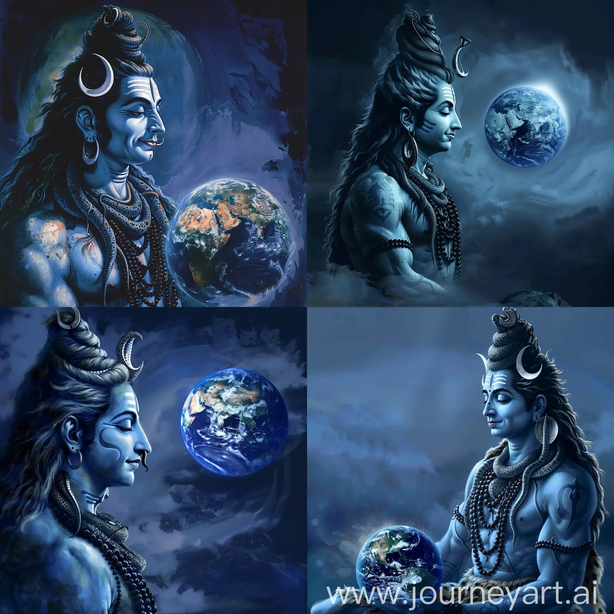 Lord Shiva in rudra form seeing Earth placed in front of of him