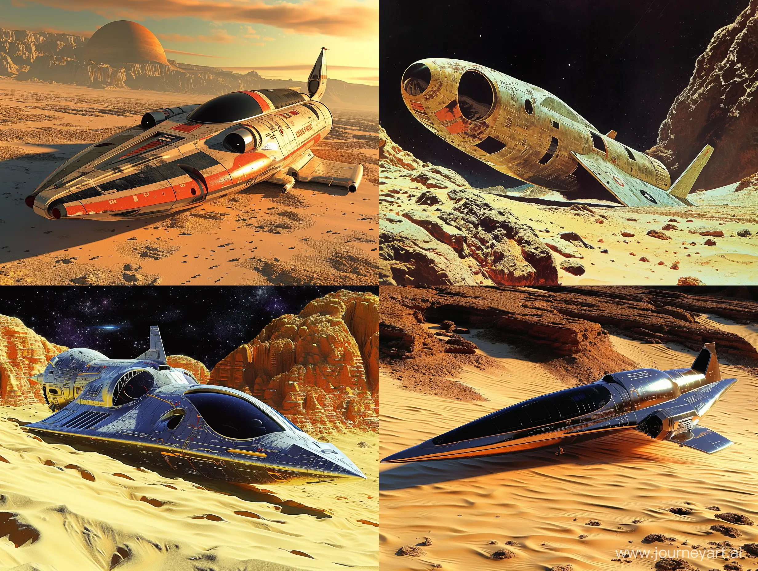 Futuristic-Retro-Spaceship-Landing-on-Desert-Planet-Chris-Foss-and-Ralph-McQuarrie-Inspired-SciFi-Art