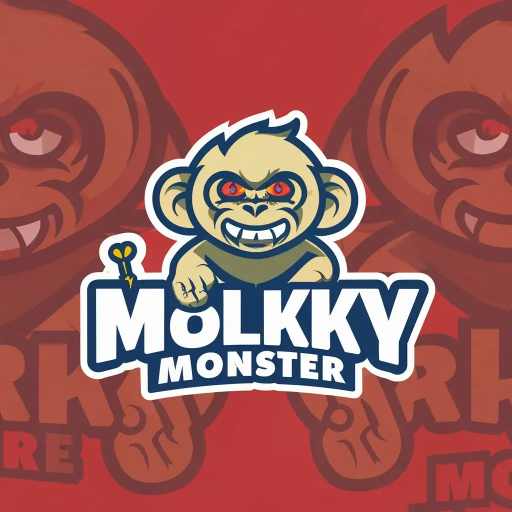 a logo design,with the text "Mölkky monster", main symbol:small cute monkey,complex,clear background