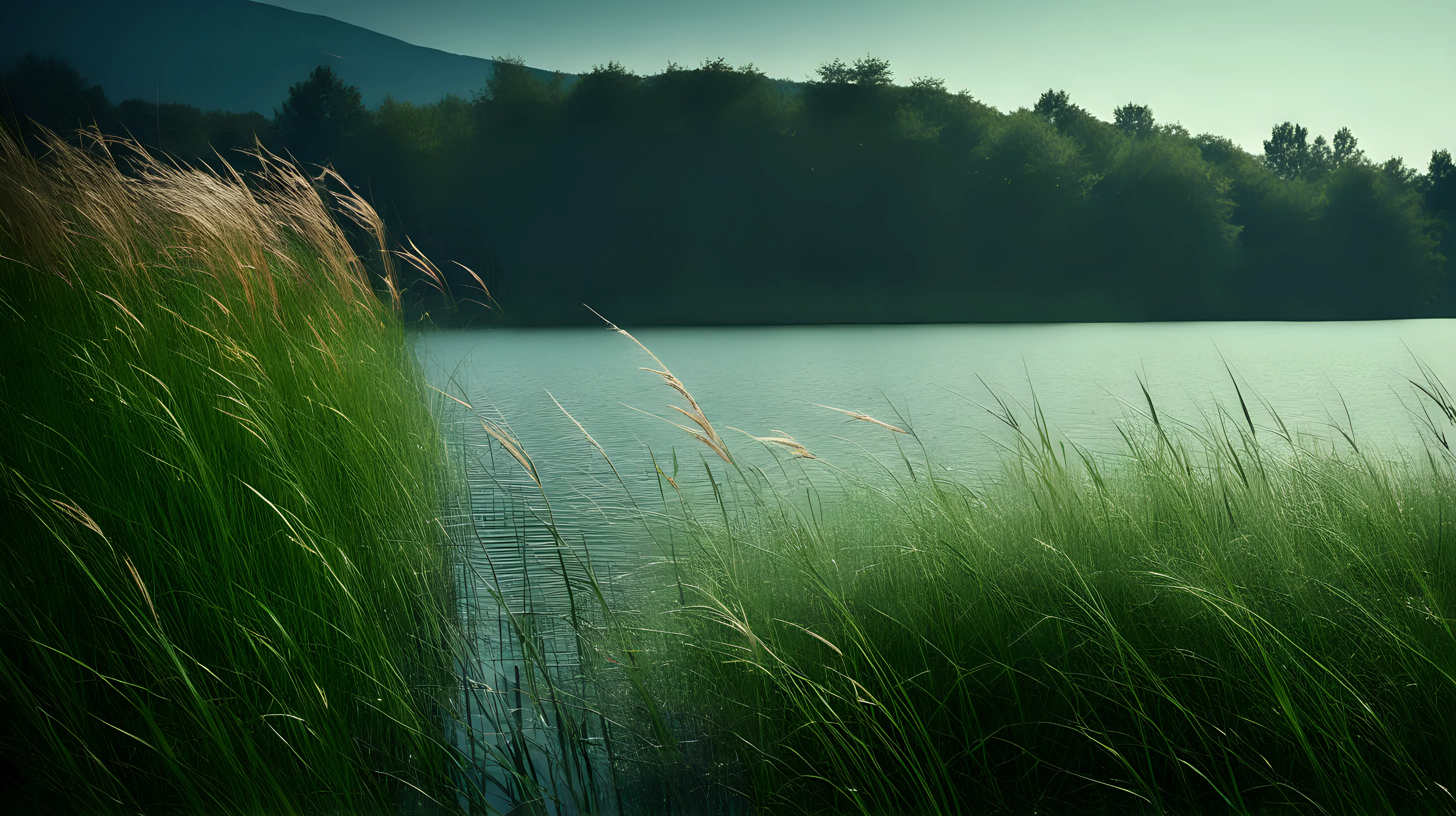 Tranquil Lake Scene with Lush Vegetation