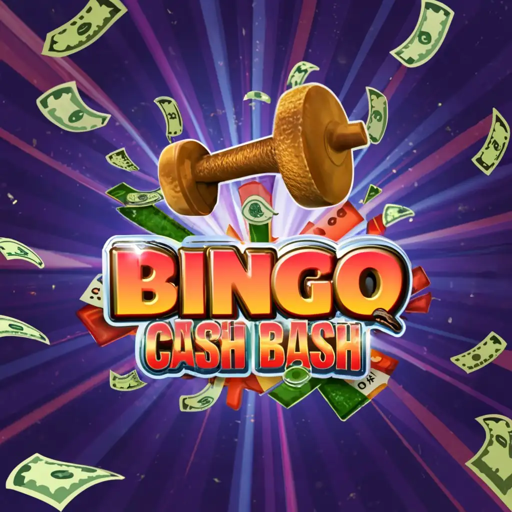 a logo design,with the text "Bingo Cash Bash", main symbol:our gaming app. We imagine a 3D-rendered mallet with a cash/money symbol on the side smashing a bingo ball and cash bursting out around or near the ball.,Moderate,clear background