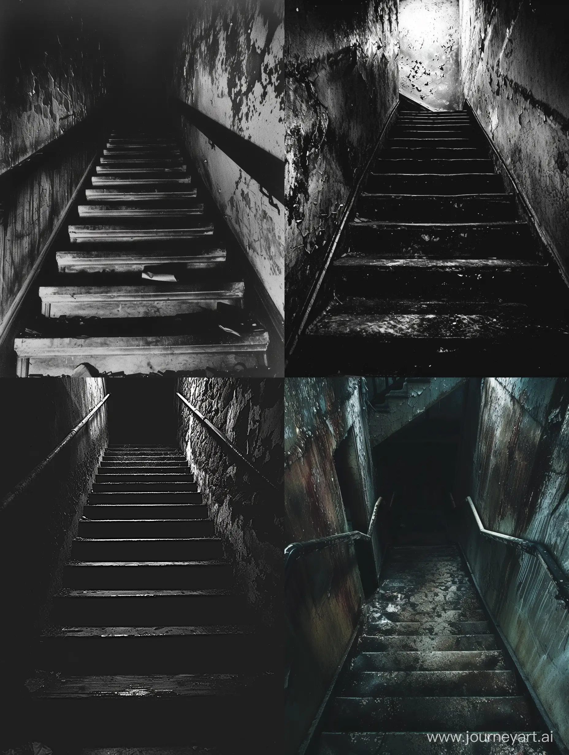 Тёмная, неосвещенная лестница, уходящая глубоко вниз, жуткая лестница, лестничный пролёт, scp, обложка для книги