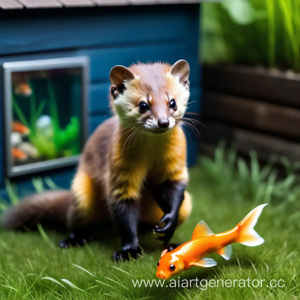 Marten-Holding-Aquarium-with-Goldfish-on-Ufa-Lawn