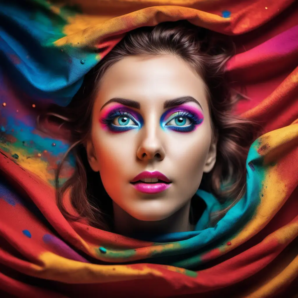 Make an astonishing colorful cover for a single  that reflects a beautiful woman, that awakes from a dream in a photo. Open eyes