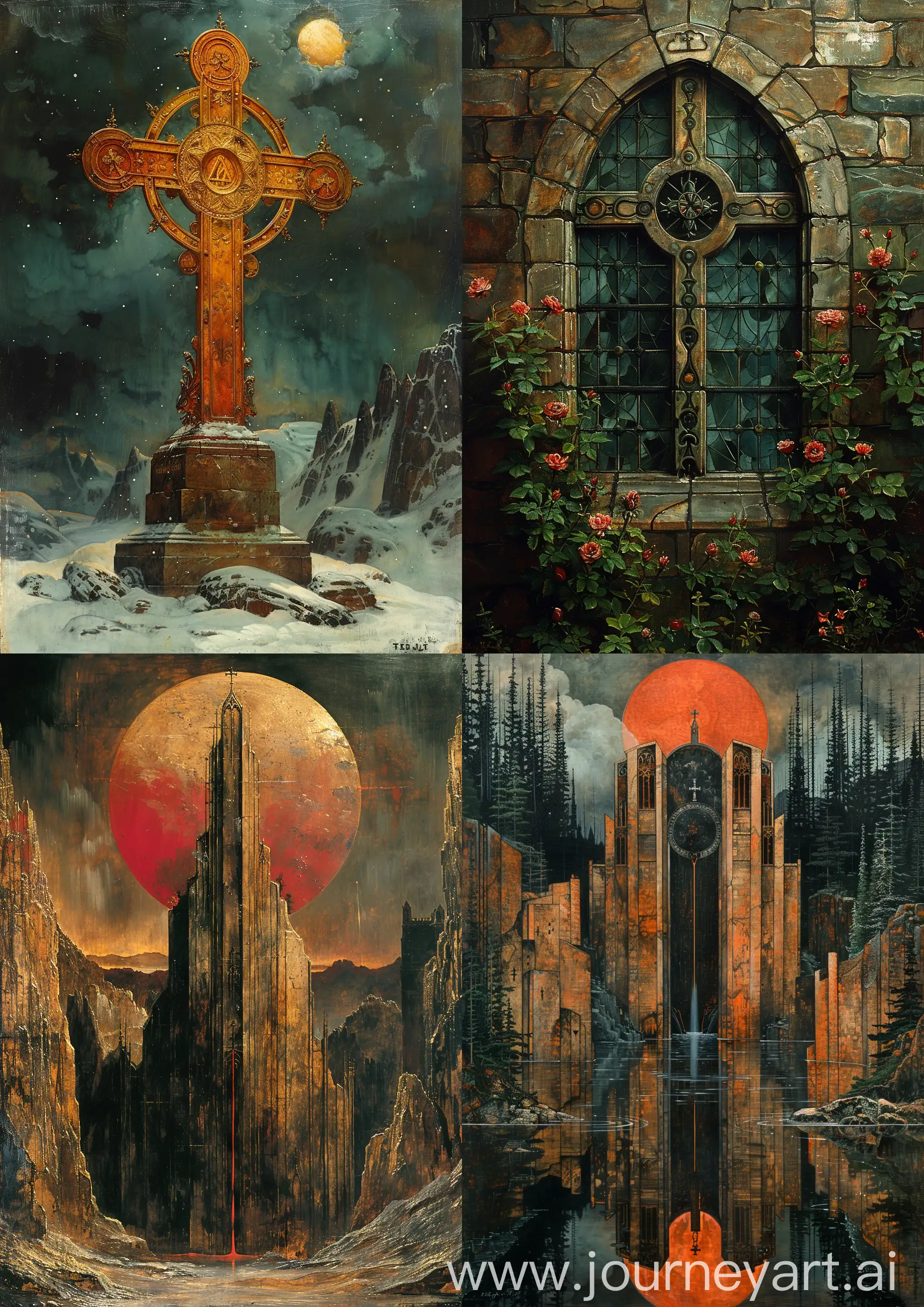 Edward-BurneJonesInspired-Gothic-Cross-Painting-with-High-Detail-and-Rich-Tones