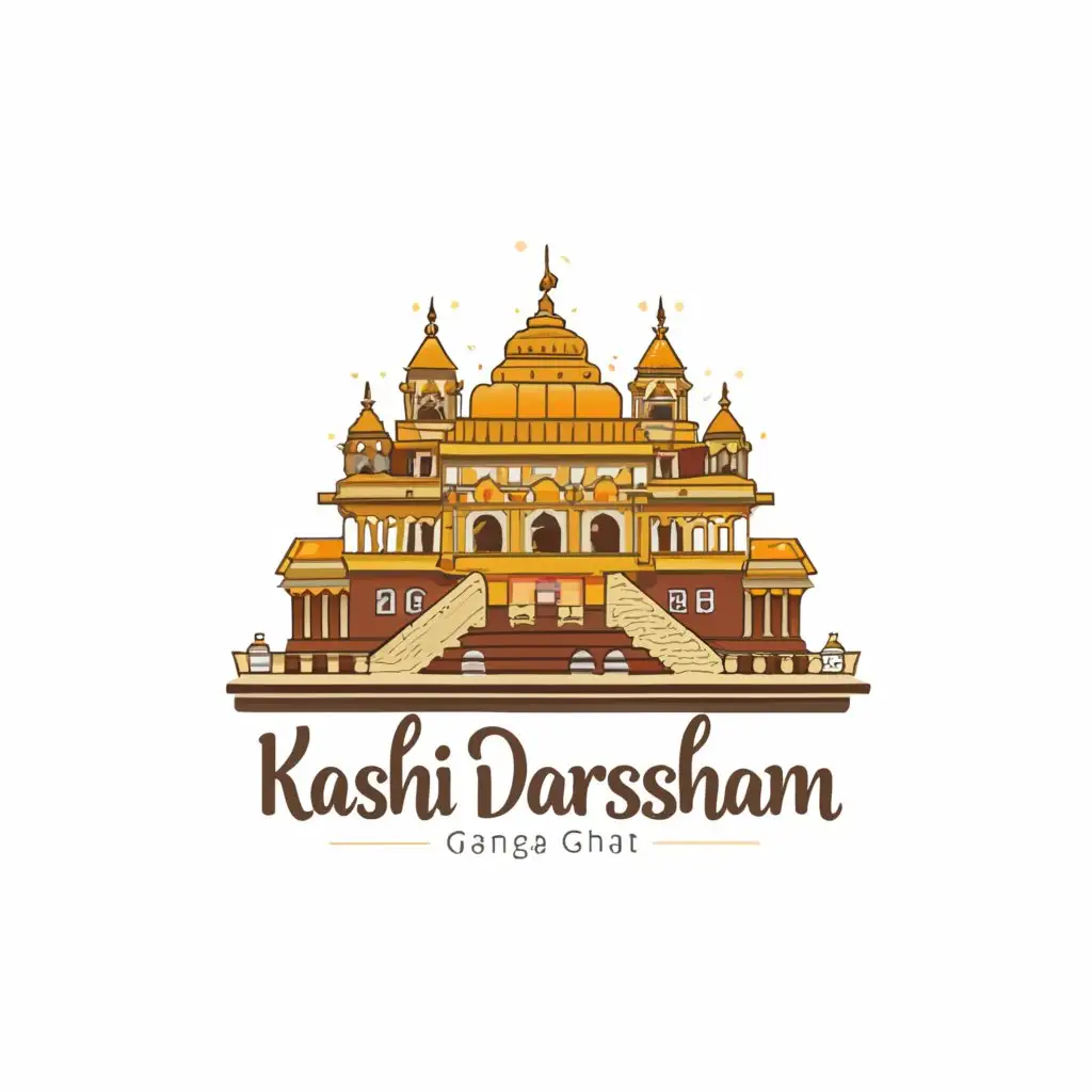 a logo design,with the text "Kashi Darshanm", main symbol:kashi vishwanath temple with ganga ghat,Moderate,be used in Travel industry,clear background