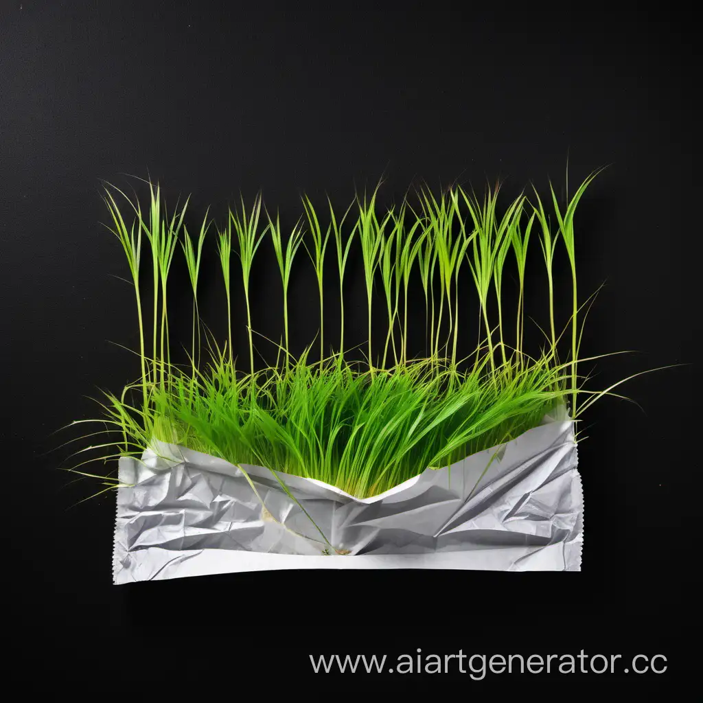 Grass-Growing-from-Waste-Paper-Against-Dark-Background