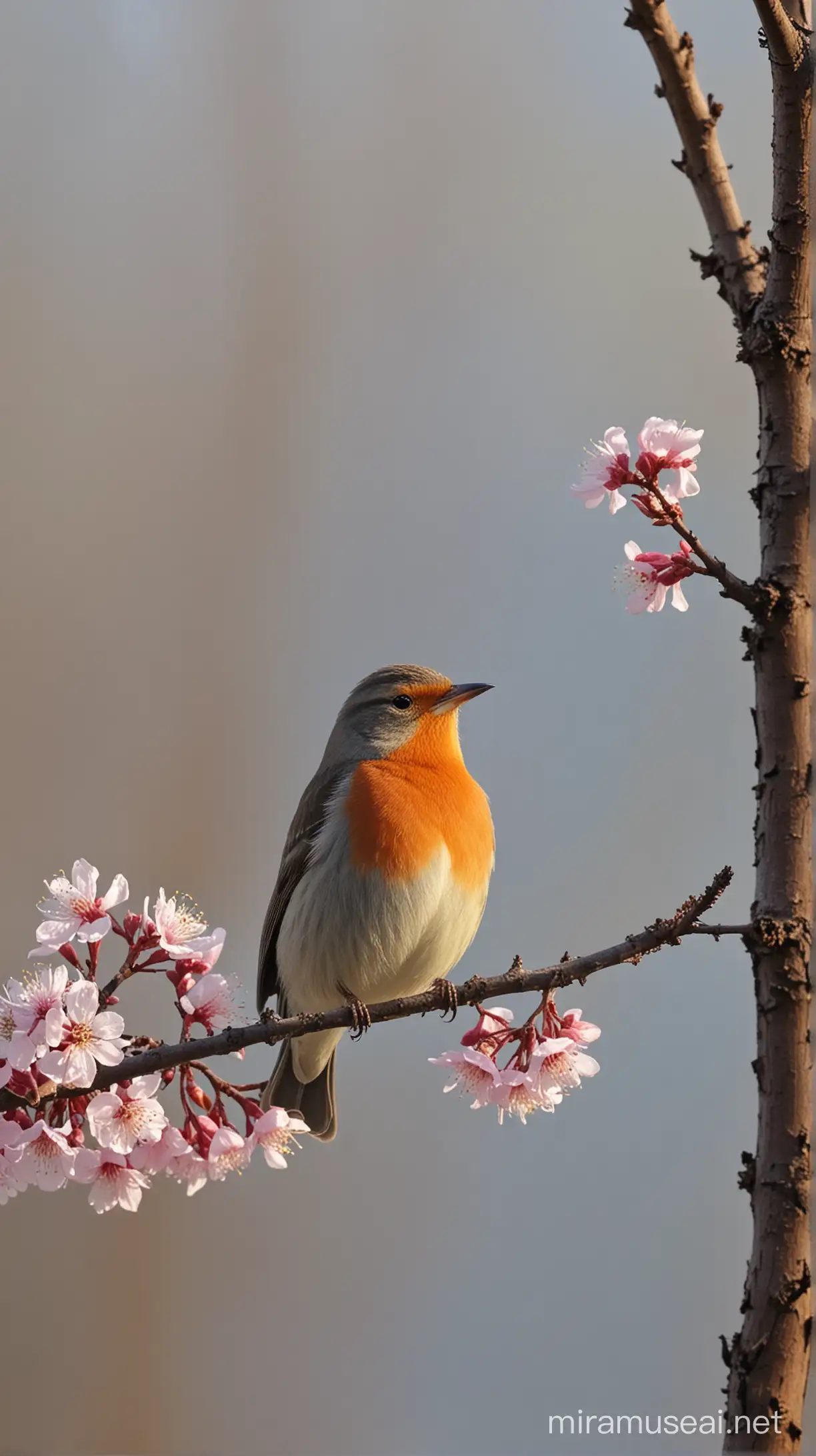 spring ,moring ,a  bird singing on the tree