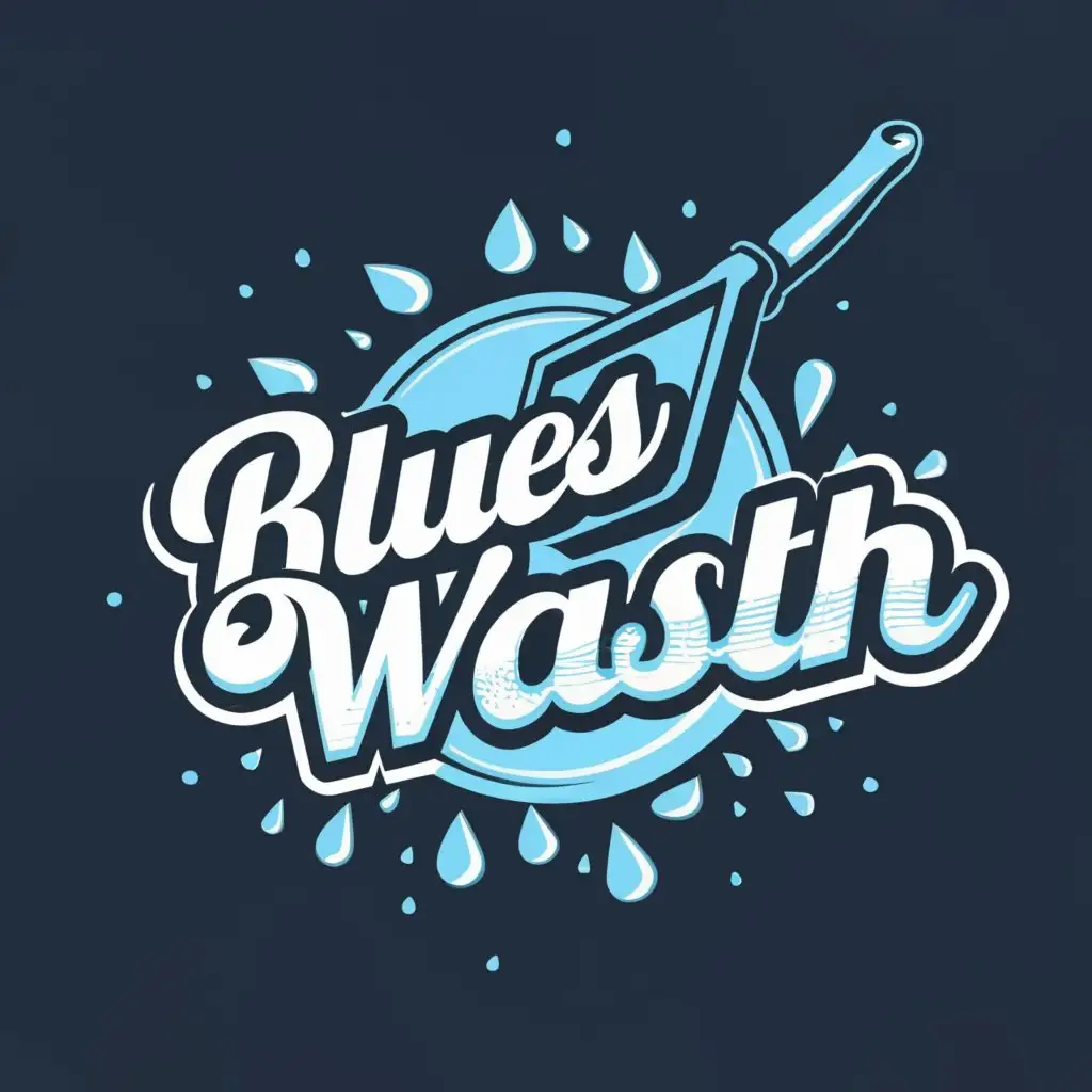a logo design,with the text "BlueSky Wash", main symbol:Squeegee or pressurewasher with water droplets,Moderate,clear background