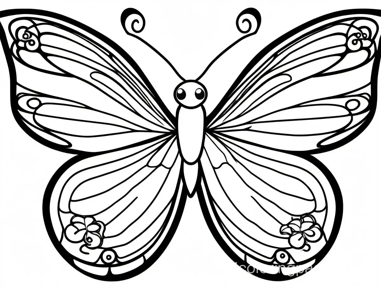 Simple-Fancy-Butterfly-Coloring-Page-Black-and-White-Line-Art