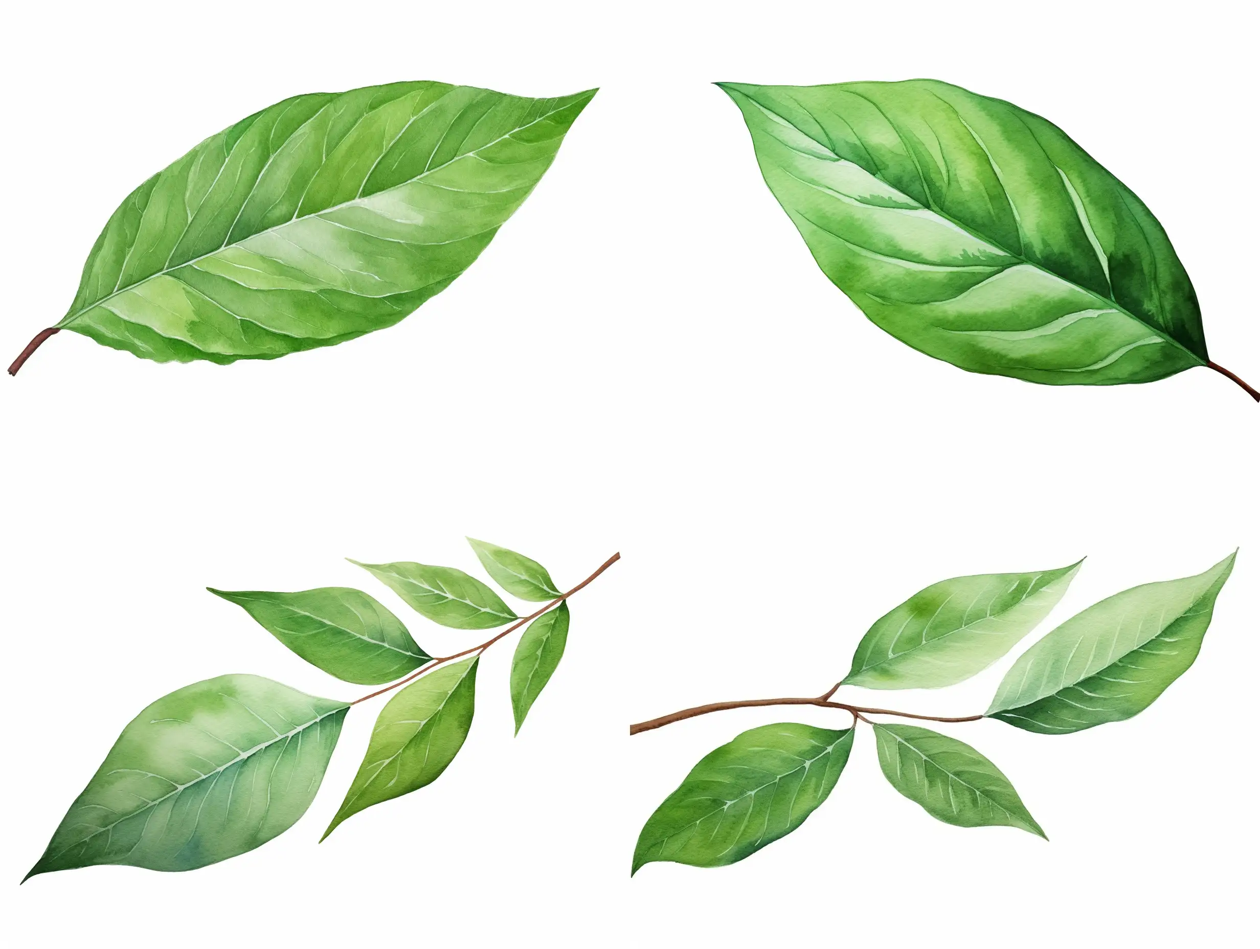 Botanical-Watercolor-Avocado-Leaf-Illustration-on-White-Background