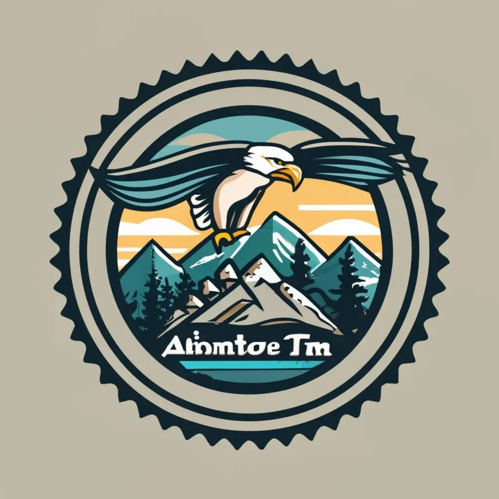 logo, An eagle flying past a mountain inside a camera shutter, with the text "Adventure Tim", typography, be used in Education industry