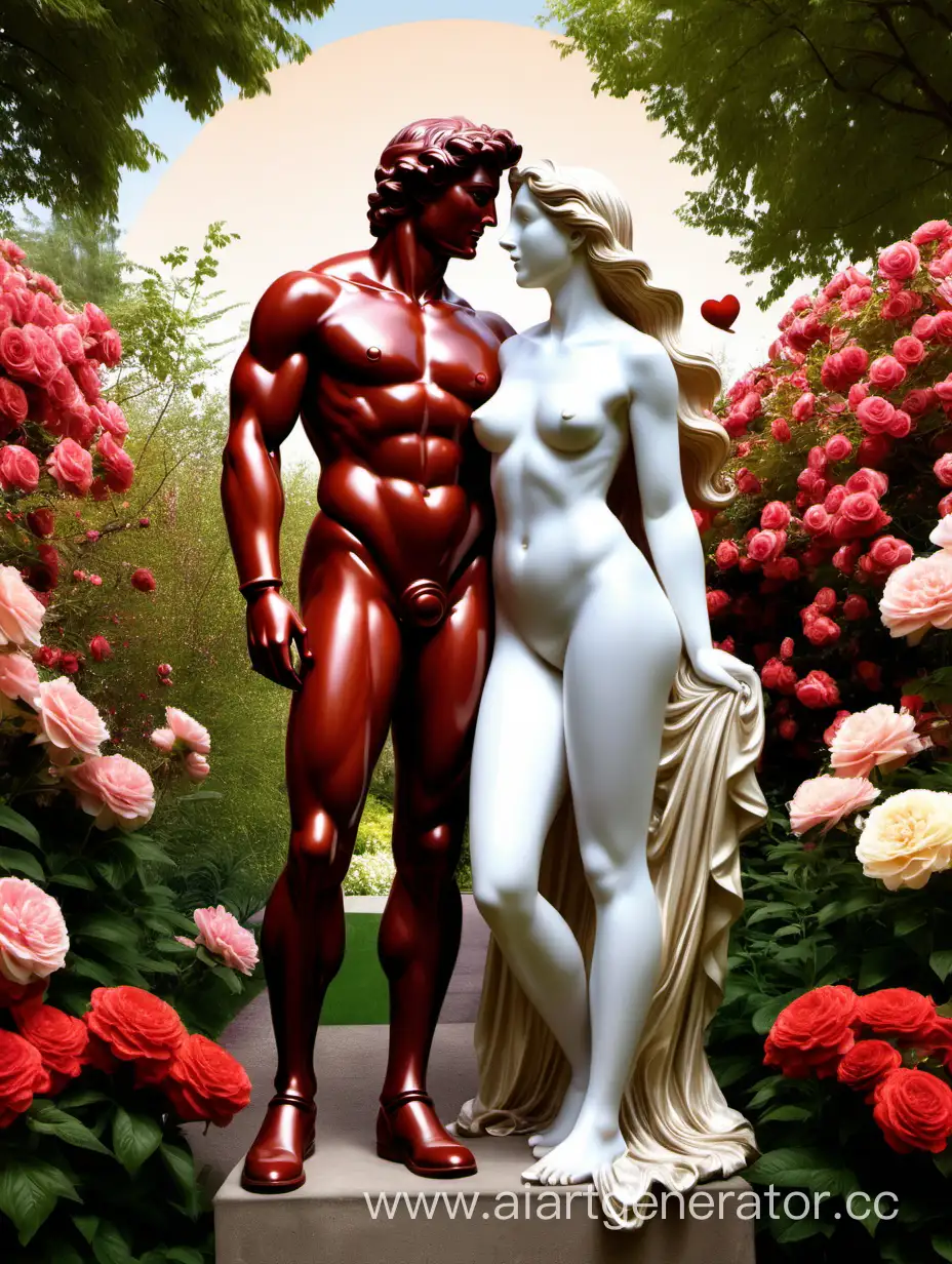 Марс мужчина  и Венера женщина  олицетворение любви, заботы и верности на фоне цветущего сада и лиц их не видно 