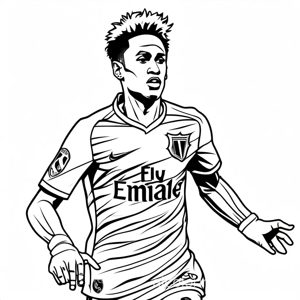 Neymar. Brasil football, Coloring Page, black and white, line art, white background, Simplicity, Ample White Space. The background of the coloring page is plain white to make it easy for young children to color within the lines. , Coloring Page, black and white, line art, white background, Simplicity, Ample White Space. The background of the coloring page is plain white to make it easy for young children to color within the lines. The outlines of all the subjects are easy to distinguish, making it simple for kids to color without too much difficulty, Coloring Page, black and white, line art, white background, Simplicity, Ample White Space. The background of the coloring page is plain white to make it easy for young children to color within the lines. The outlines of all the subjects are easy to distinguish, making it simple for kids to color without too much difficulty