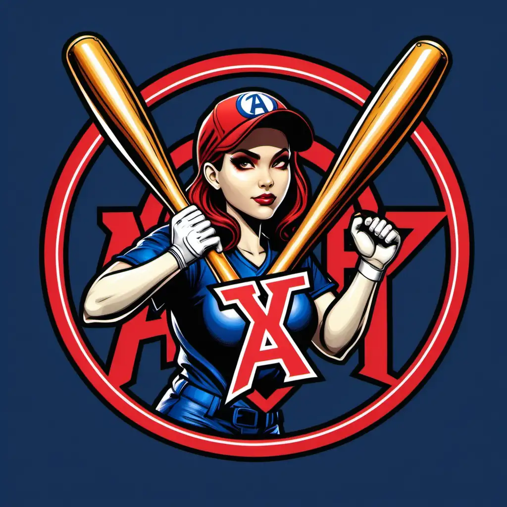 Woman Holding Baseball Bat with Softball Team Logo Inspired by the Avengers