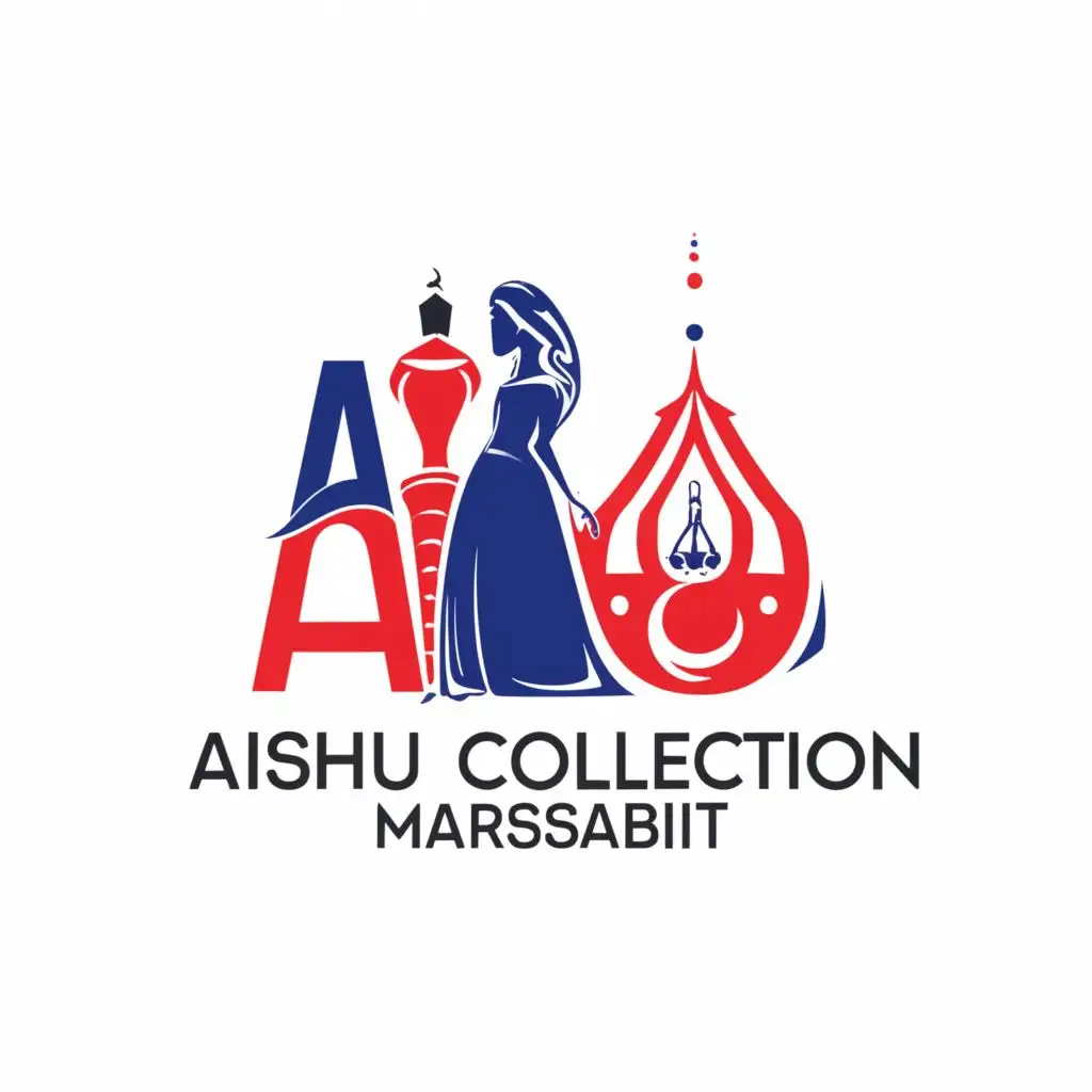 a logo design,with the text "AISHU COLLECTION MARSABIT.  ACo", main symbol:Muslim garments, handbags, designer shoes. Realistic and vivid image of products. Red, Royal blue and white colours.,Moderate,be used in Retail industry,clear background