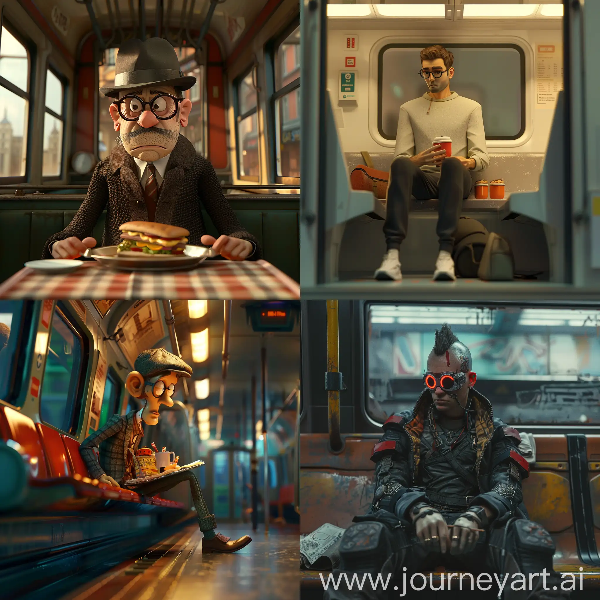 An underground driver has lunch on the train :: 3D animation