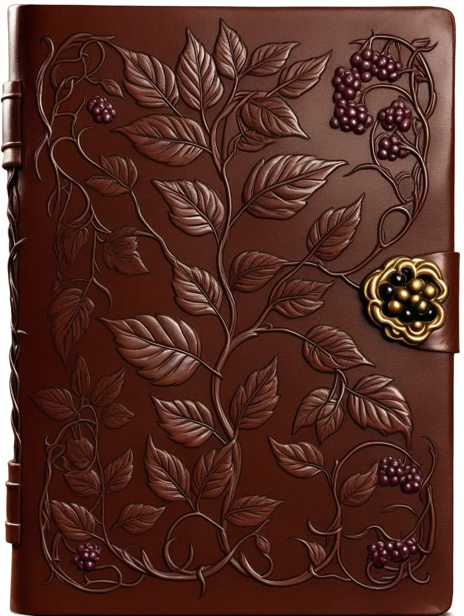 Elegant Blank Leather Book Cover with Blackberry Vine Design