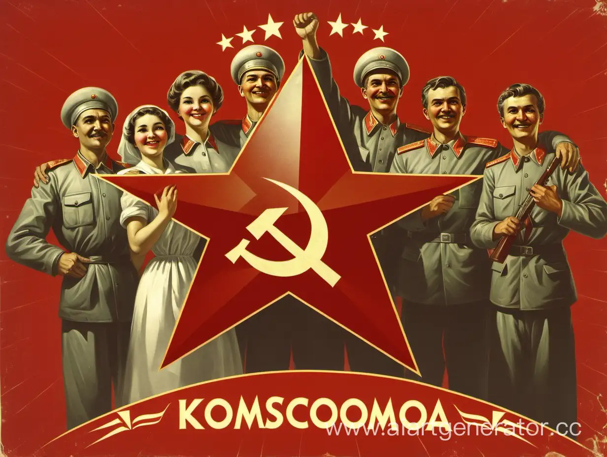 happy some Komsomoletsfrom USSR background