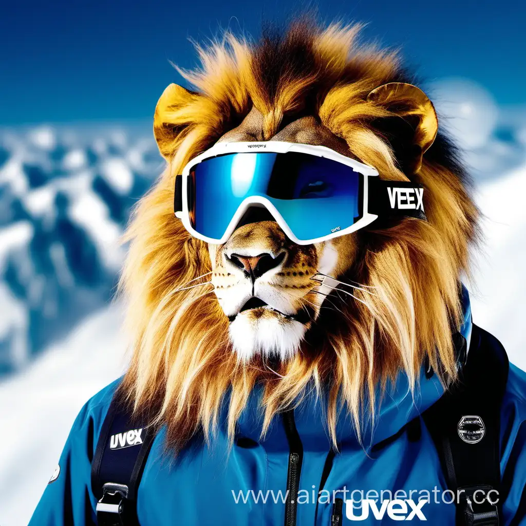 Lion-Wearing-UVEX-Ski-Goggles-in-Snowy-Wilderness