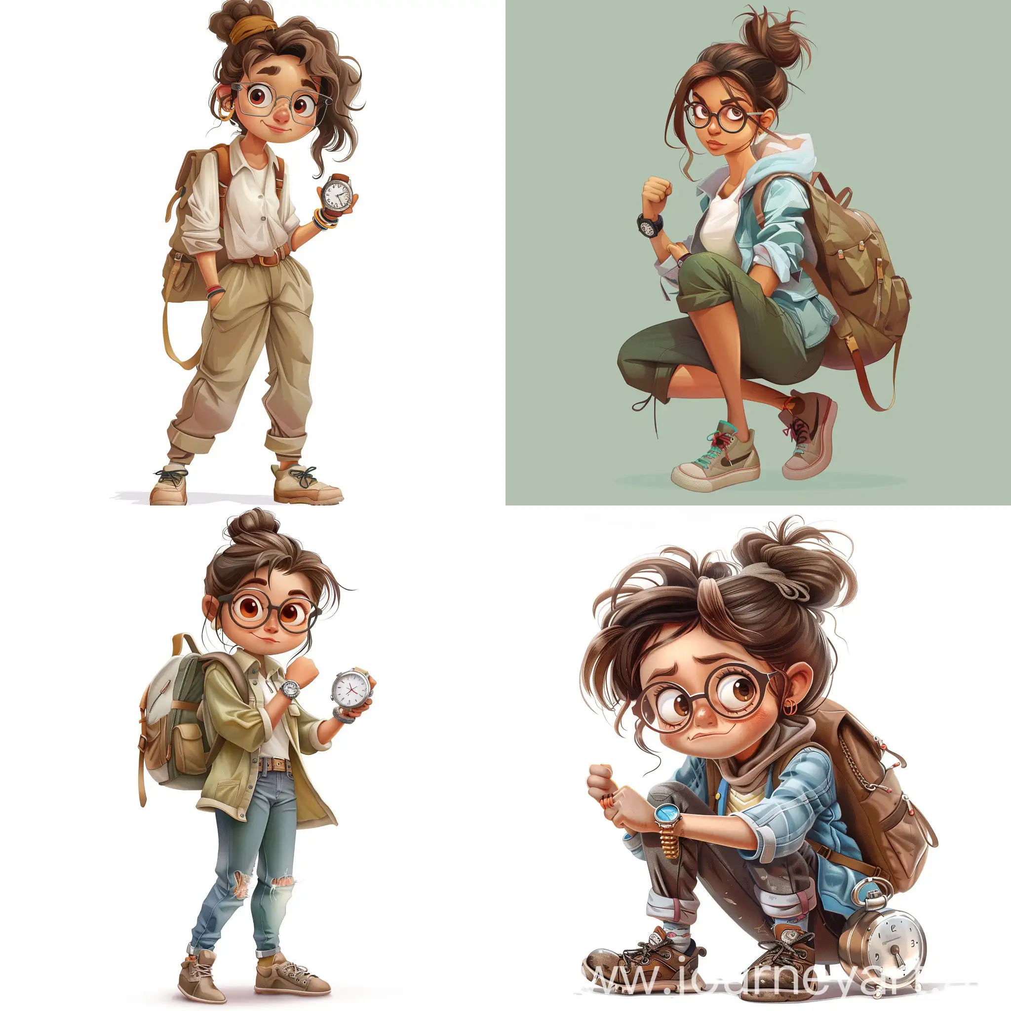 Background for this character description female, woman, brown eyes, specs, messy bun, brown hair, pride, modest and humble attire, watch in hand, backpack, decent clothes, shoes, struggling, Indian.
