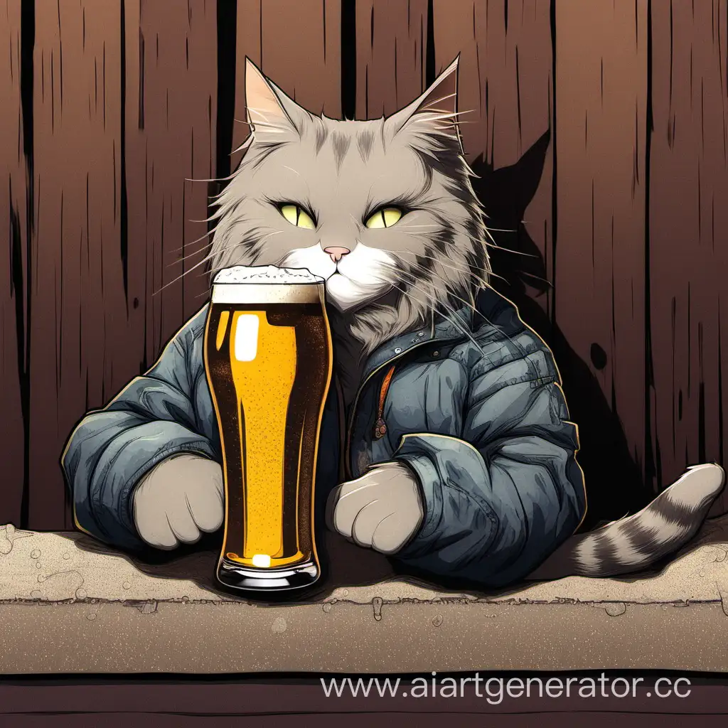 The cat is chilling with beer