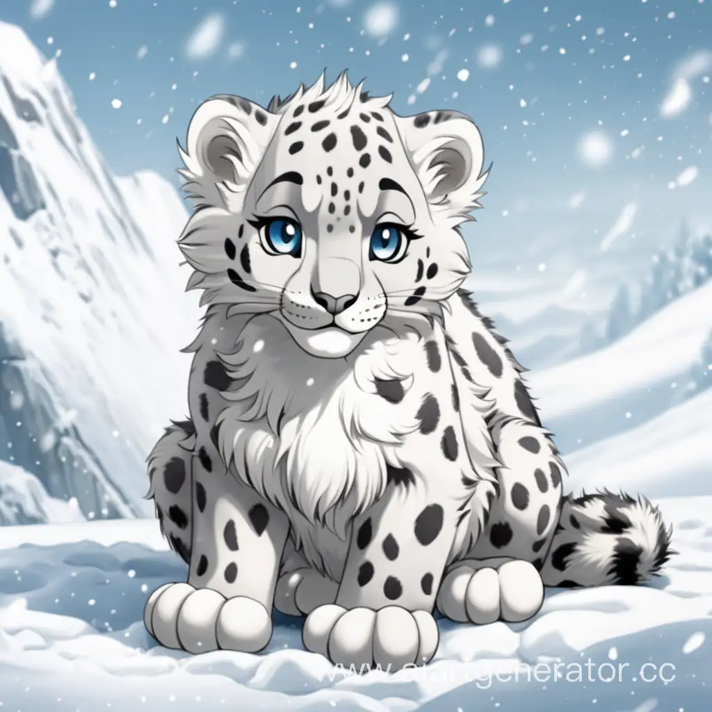 Adorable-Anime-Style-Snow-Leopard-in-Fluffy-Snow