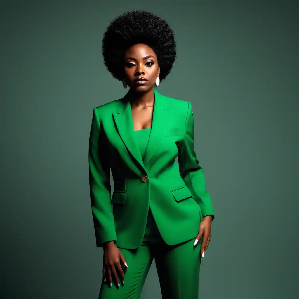 Stylish African American Woman in Vibrant Green Suit
