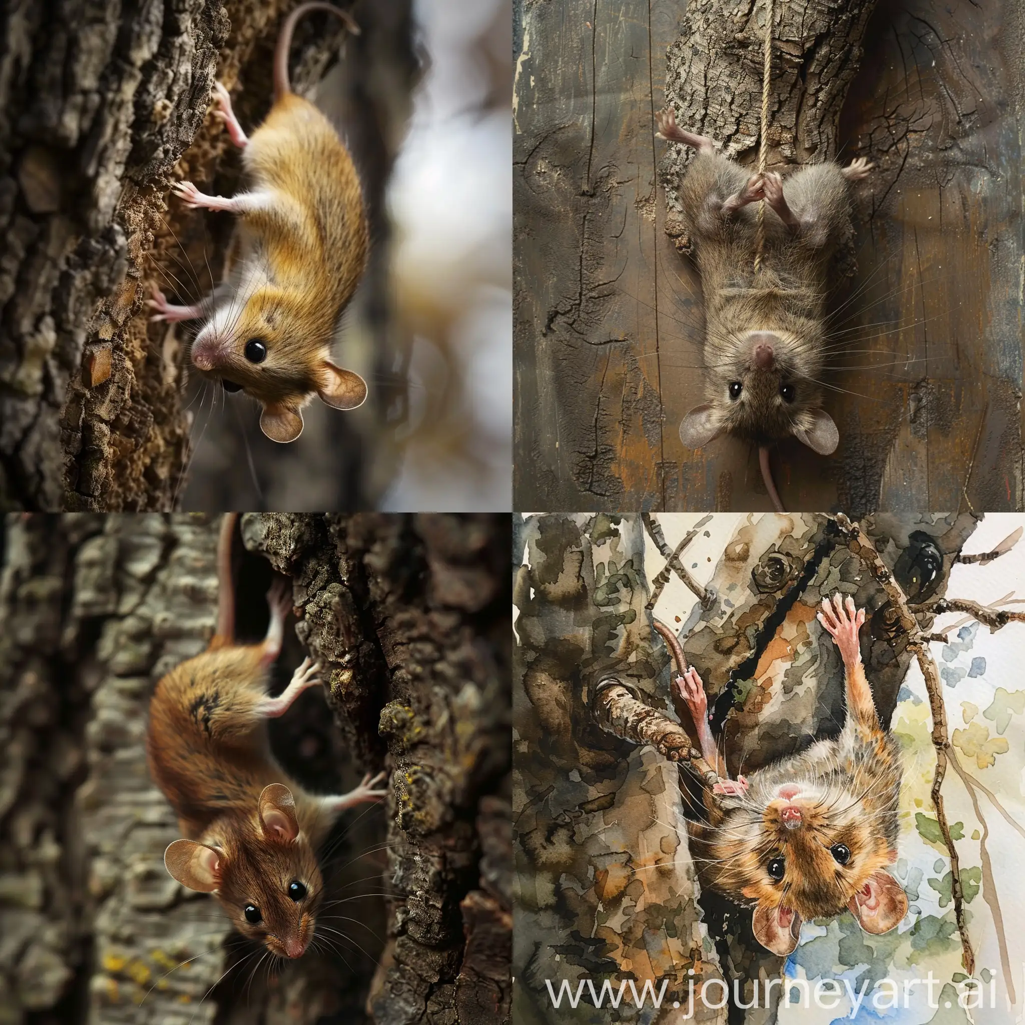Mouse-Hanging-Upside-Down-on-Tree-Branch