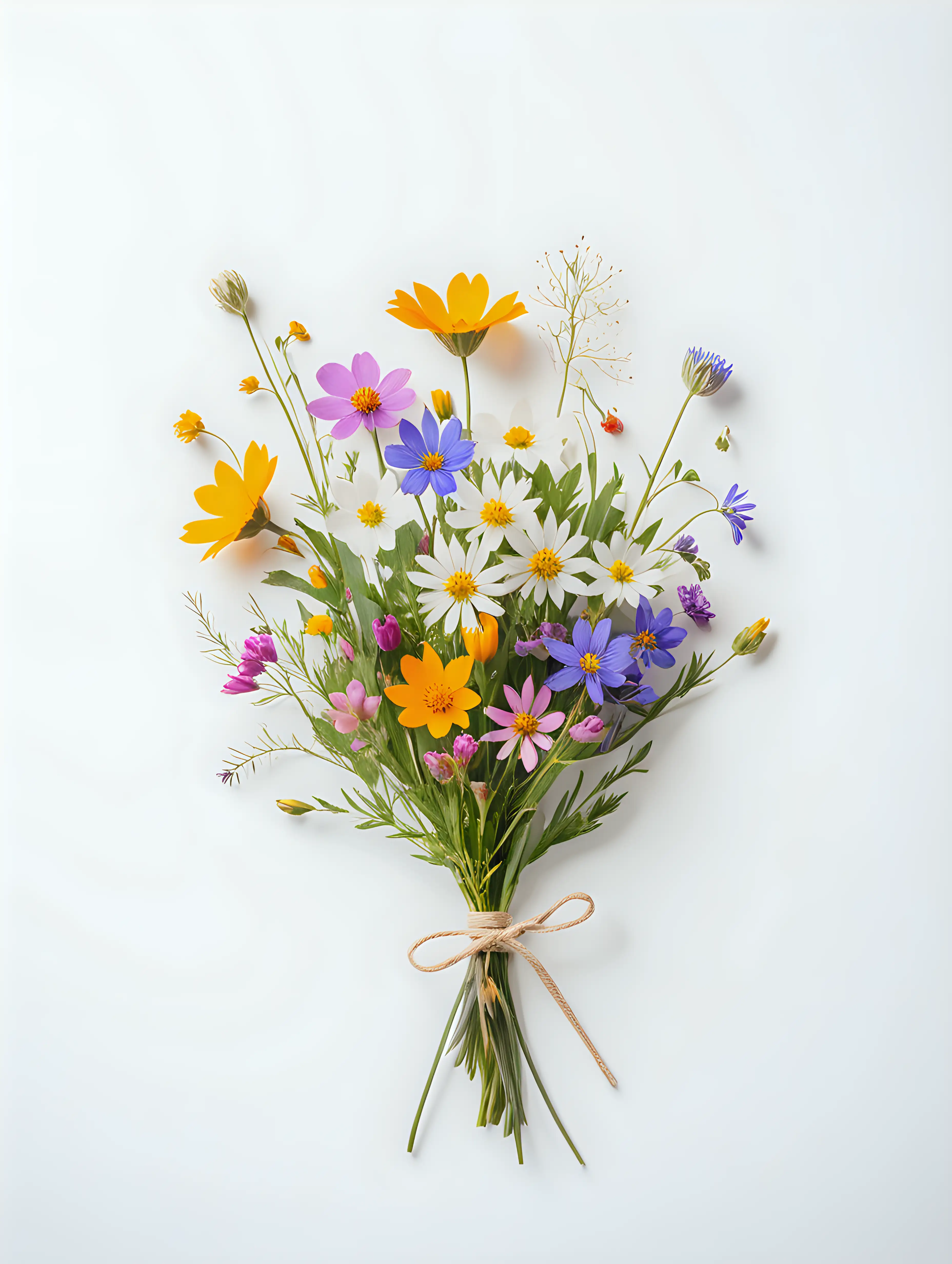 wildflower bouqet, spring flowers, minimalist, white background