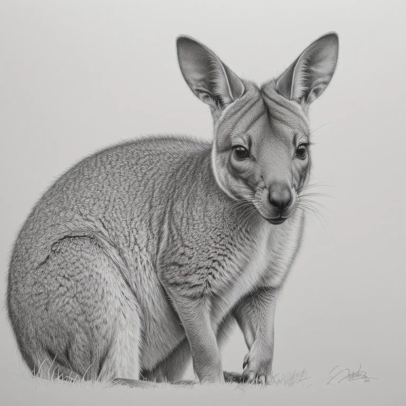 Graceful Pencil Drawing of a Wallaby in Natural Habitat